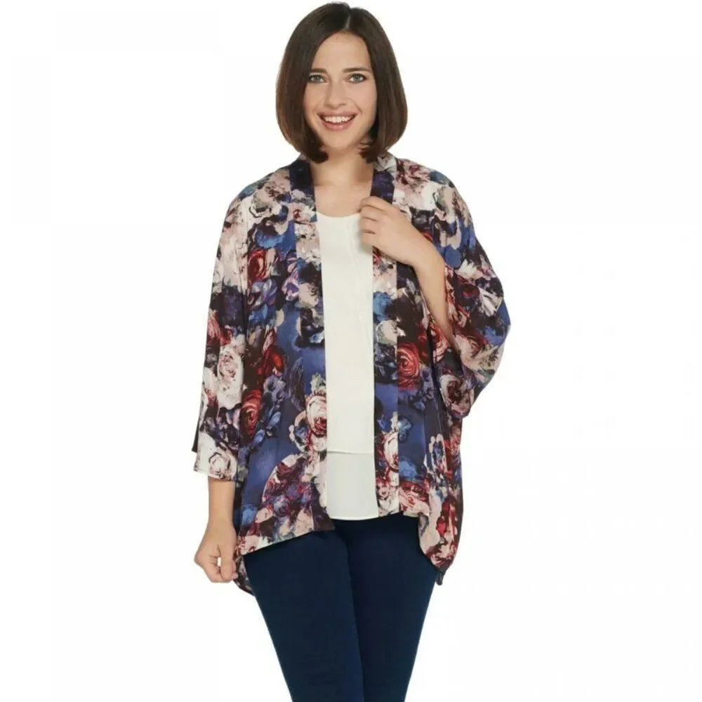 NWOT Laurie Felt Open Front Printed Kimono | Size 1X